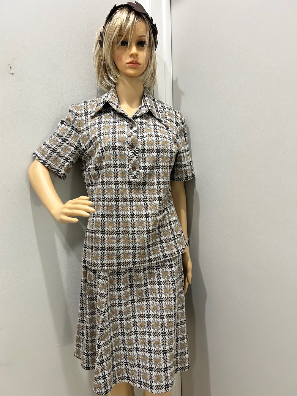Vintage Meg Madison circa 1960s Plaid A-Line Skirt with Matching Top